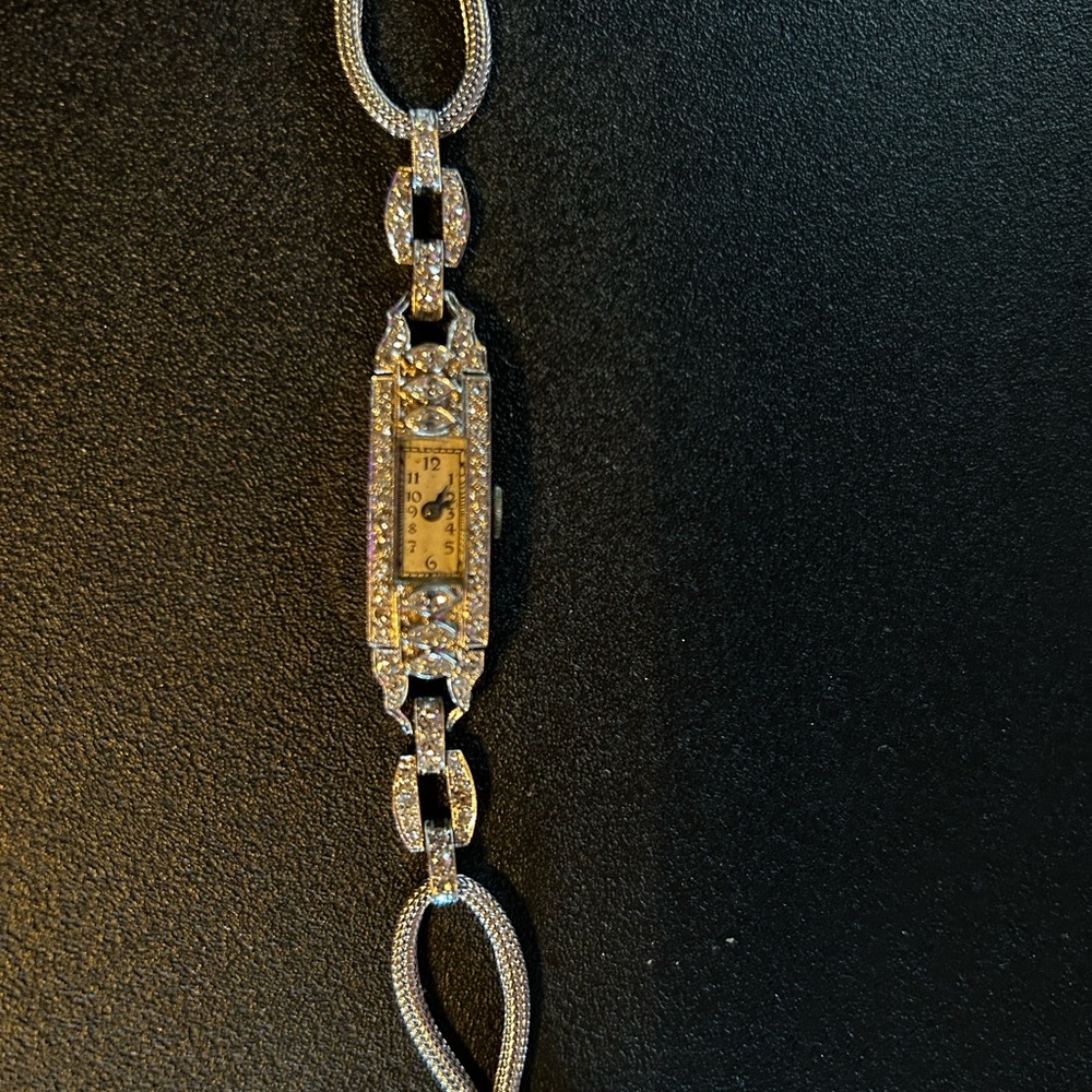 14k white gold diamond antique watch